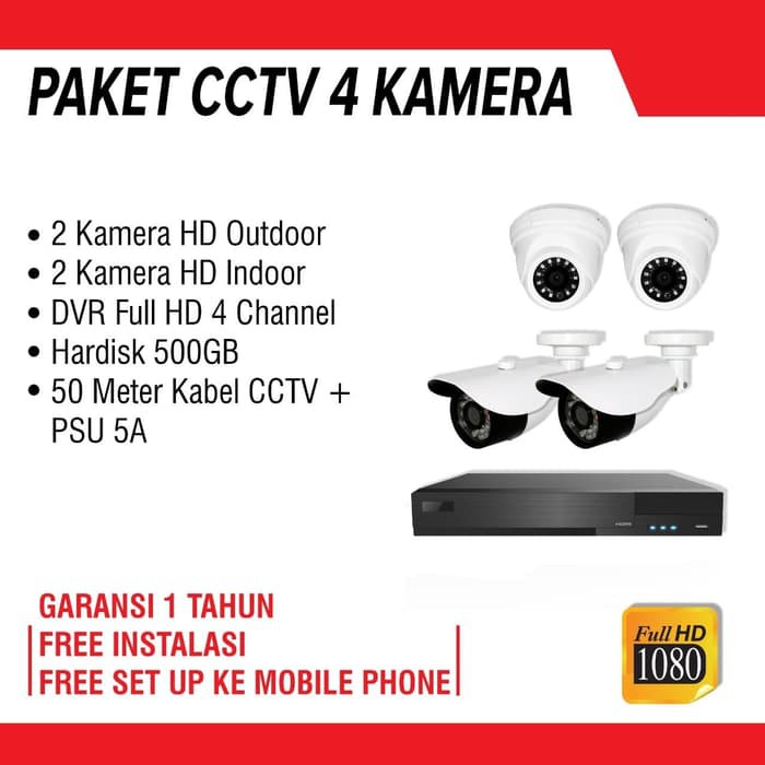 Paket Pasang CCTV 4 Kamera / DVR Full HD 4 Channel Termasuk Pemasangan