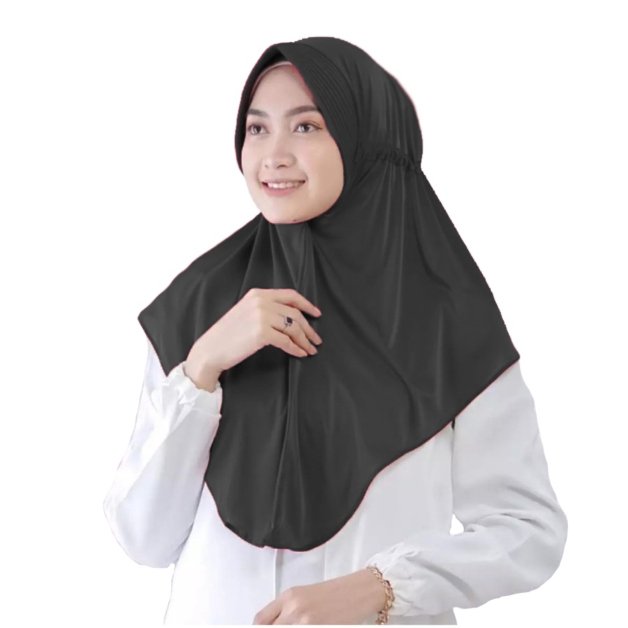 Jilbab Serut Jokowi / Hijab Instan Serut Jersey ukuran 70x75cm Ori termurah-Hitam