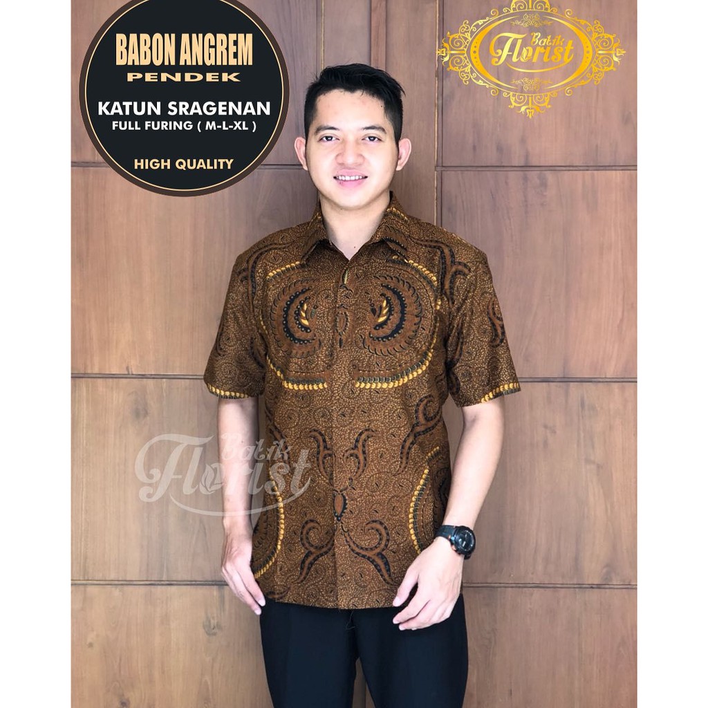 BABON ANGREM SOGAN PENDEK Kemeja Batik Pria Full Furing Bahan Katun Primisima