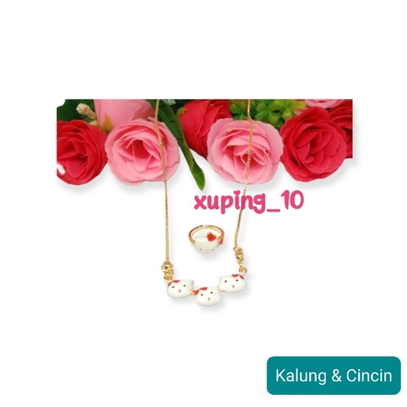 Kalung dan cincin Anak model hello kitty kepala tiga