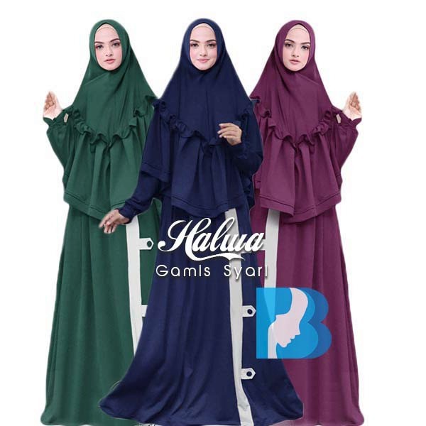 HALWA GAMIS SYARI MEWAH MAXMARA LOTUS HIJAU BOTOL NAVY UNGU GAMIS JUMBO HIJAB INSTANT