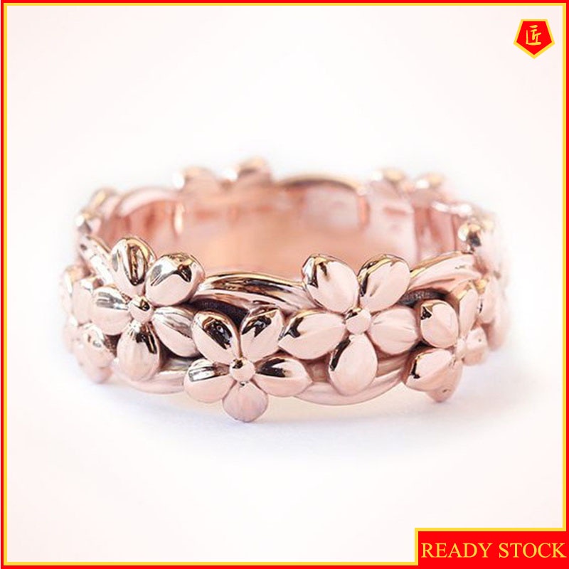 [Ready Stock]925 Silver Rose Gold Flower Ring for Women Elegant Sweet Accessory