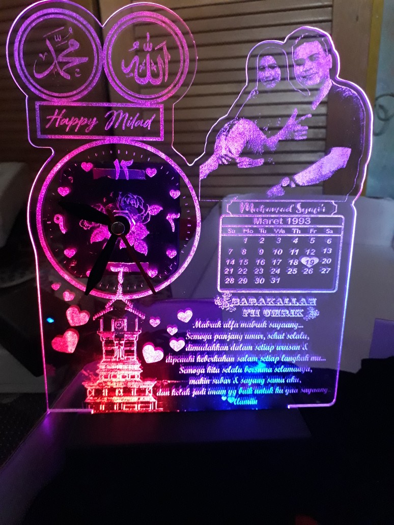 Kado Lampu Grafir Akrilik Jam Lengkap Dengan Adaptor 12v 2a