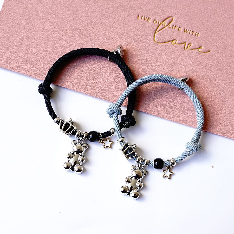 2pcs Gelang Tali Anyaman Dapat Disesuaikan Dengan Magnet Untuk Pasangan