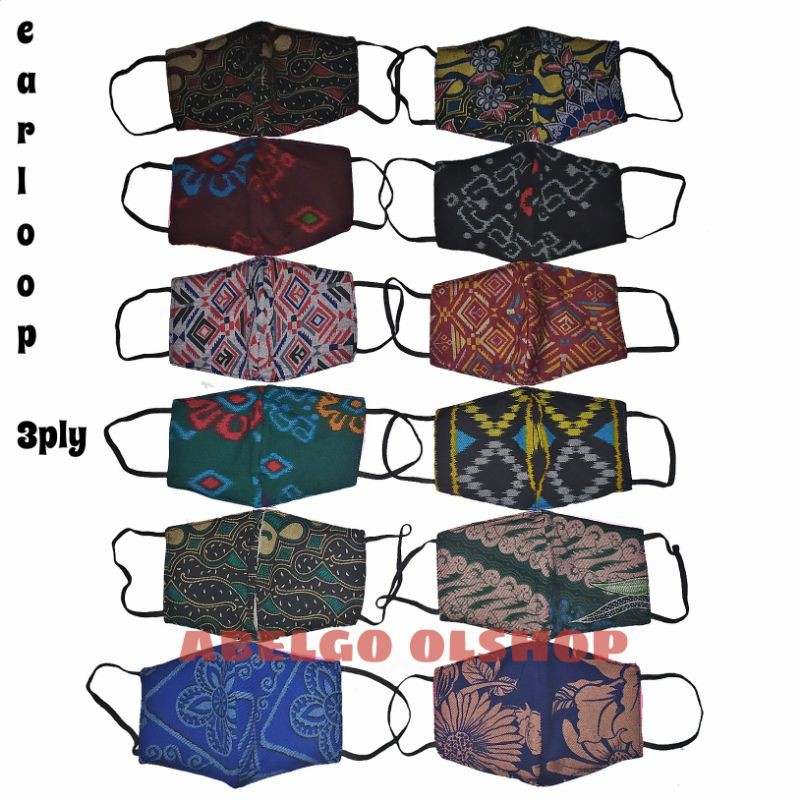 12 pcs- masker kain Earloop 3 ply motif karakter- masker kain 3 lapis motif mix