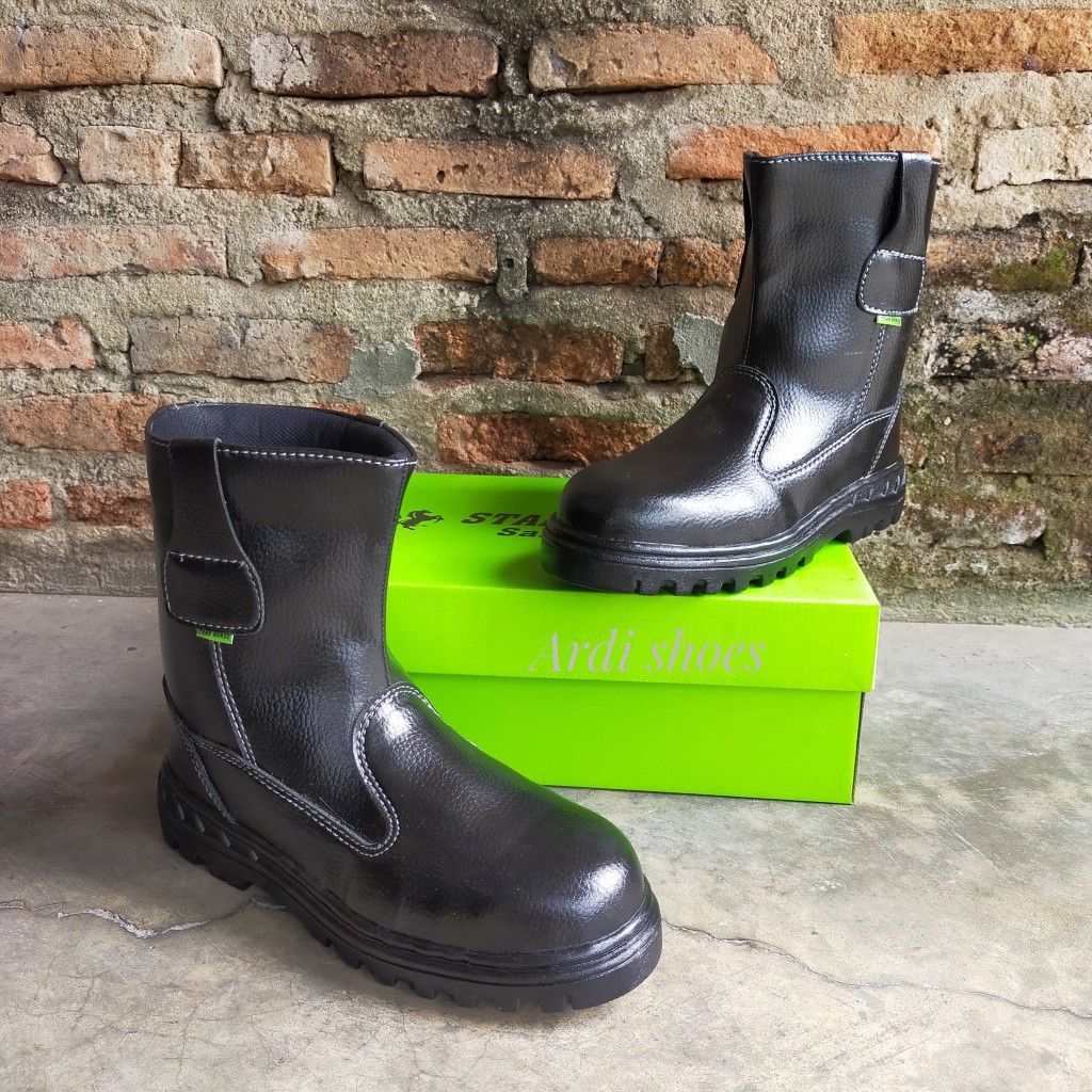 Sepatu Safety Boots Pria Kulit Bahan Sintetis Septi Lapangan Proyek Sepatu Sefty Tinggi Ujung Besi