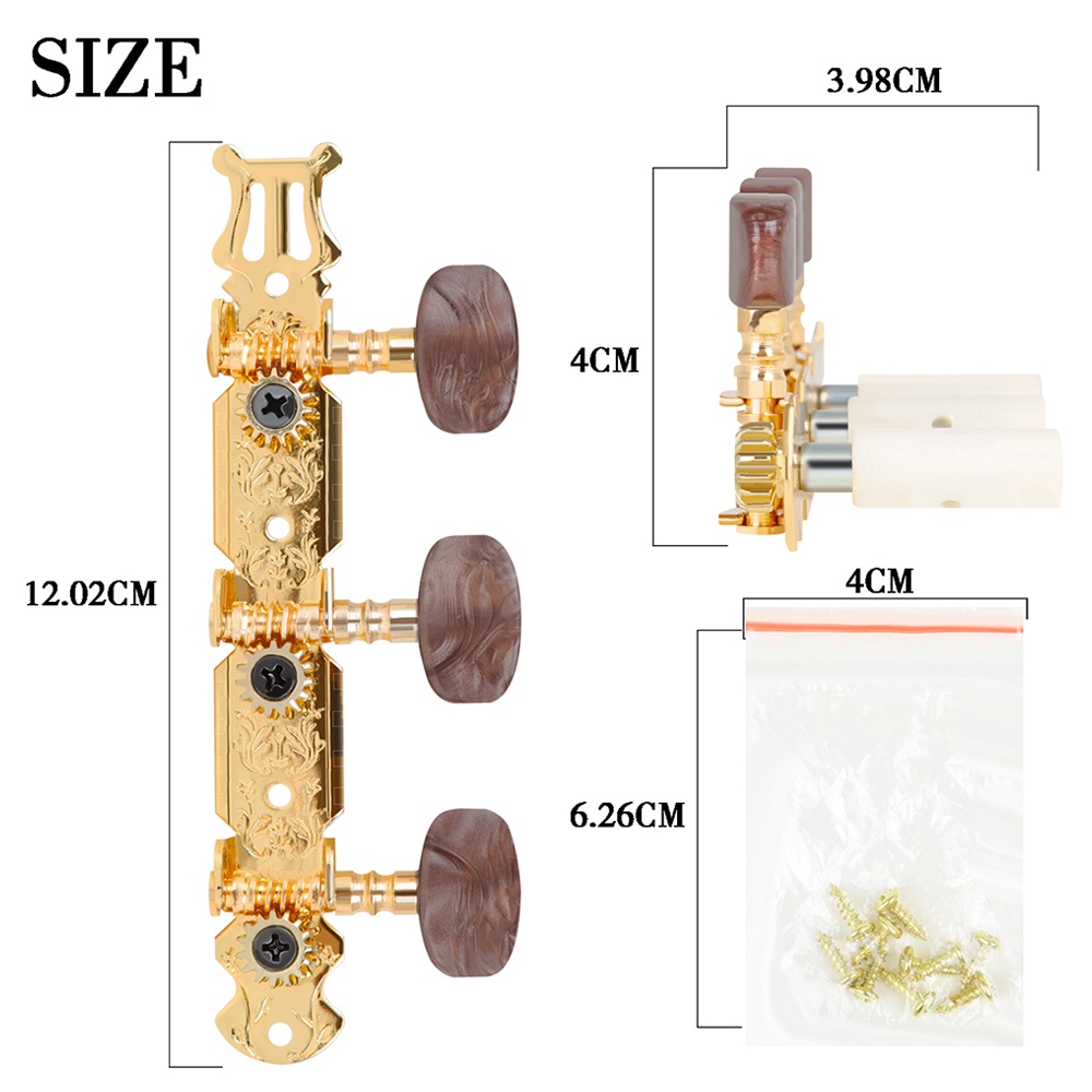 1 Pasang Tuning Pegs Gitar Klasik Lapis Emas Bentuk Setengah Lingkaran