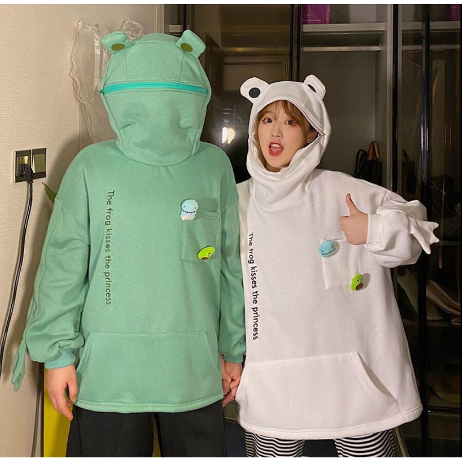 M-5XL Frog Zipper Hoodie Sweater Kebesaran Hoodie Kodok Resleting