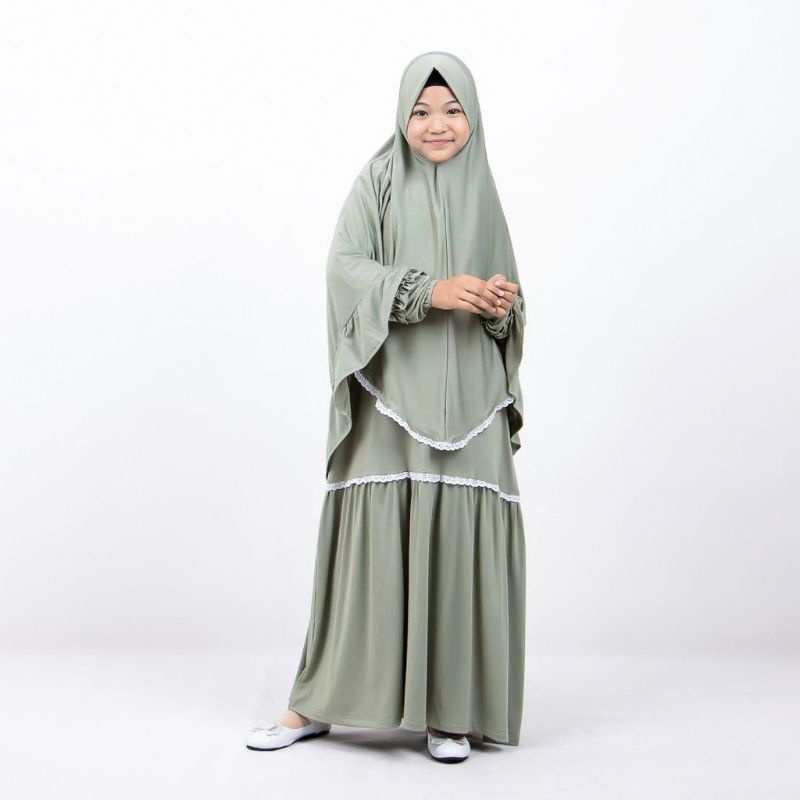 Gamis Anak Perempuan Army, Hijau Sage 9-10Tahun