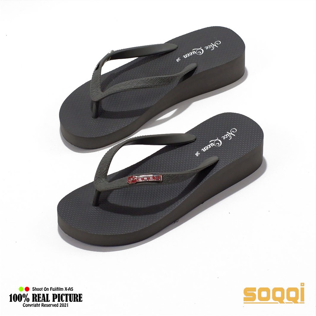 Sendal hak rata jepit karet wanita ori sandal wedges japit perempuan cewe dewasa wedges tinggi 3 cm lentur brand Ando Nice Queen promo murah keren terbaru cod 36-40