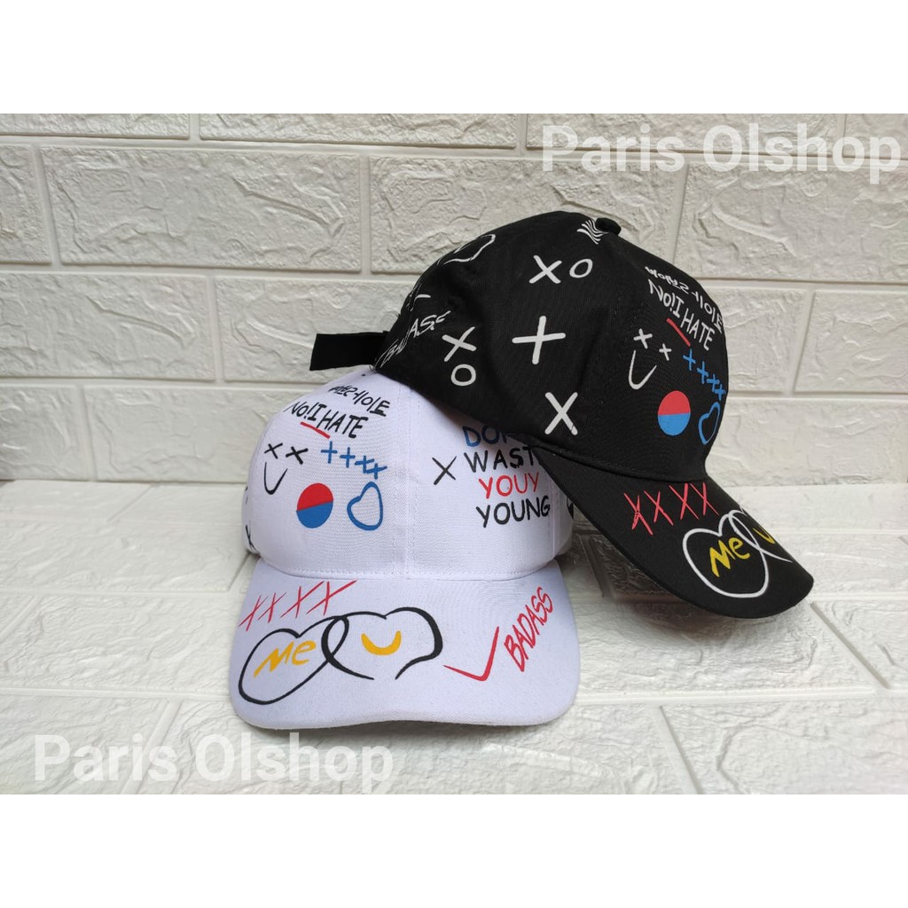 Topi Bassball sablon Badas / Topi Main / Topi cewek / Topi Cowok / Topi Twill