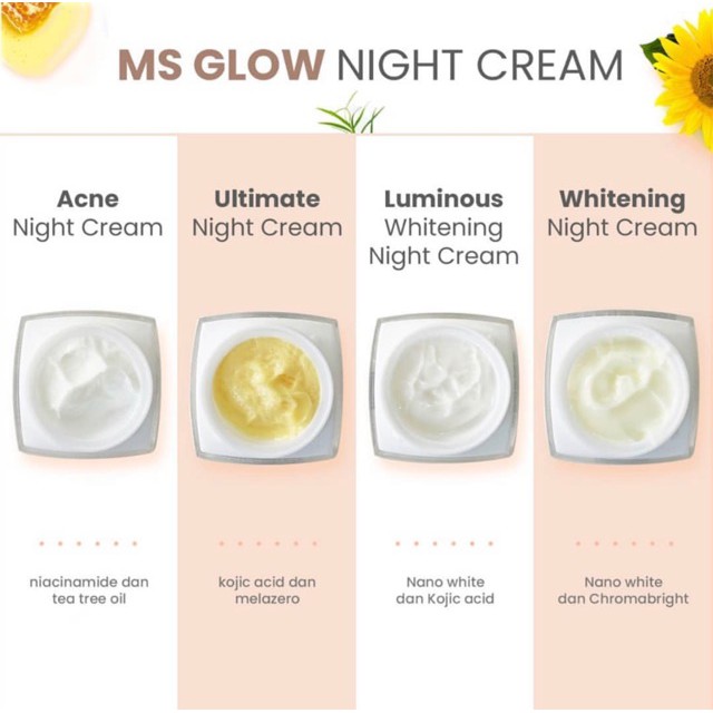 MS GLOW Night Cream Whitening | Acne | Luminous | Ultimate Cream Malam 12gr