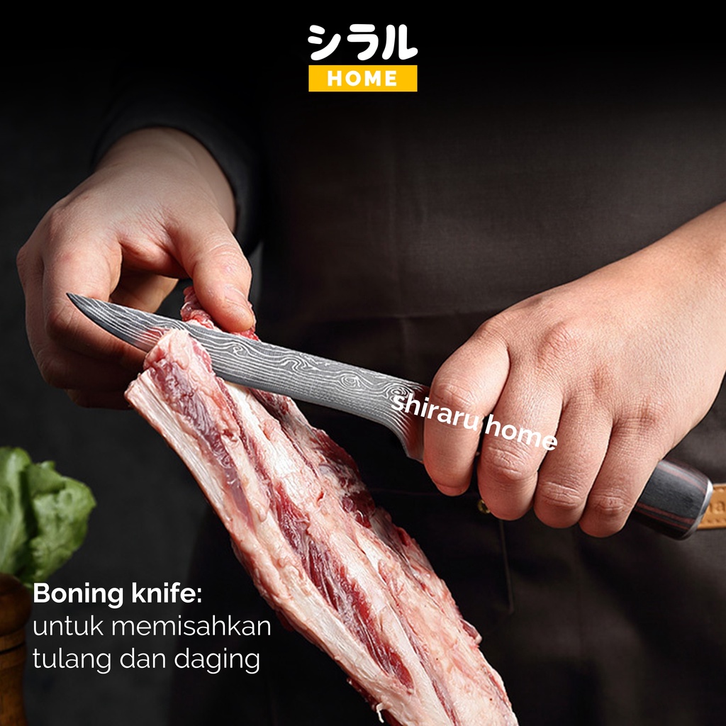 Piso Pisau Dapur Daging Super Tajam Damaskus Sayat Kulit Kurban Iris Buah Stainless Steel