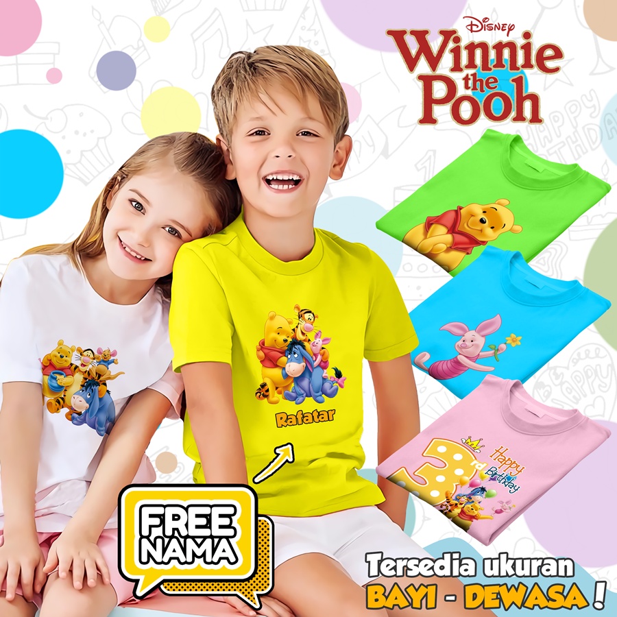 [FREE NAMA!!] Baju Kaos COUPLE  ANAK DAN DEWASA WINNIE THE POOH BANYAK MOTIF