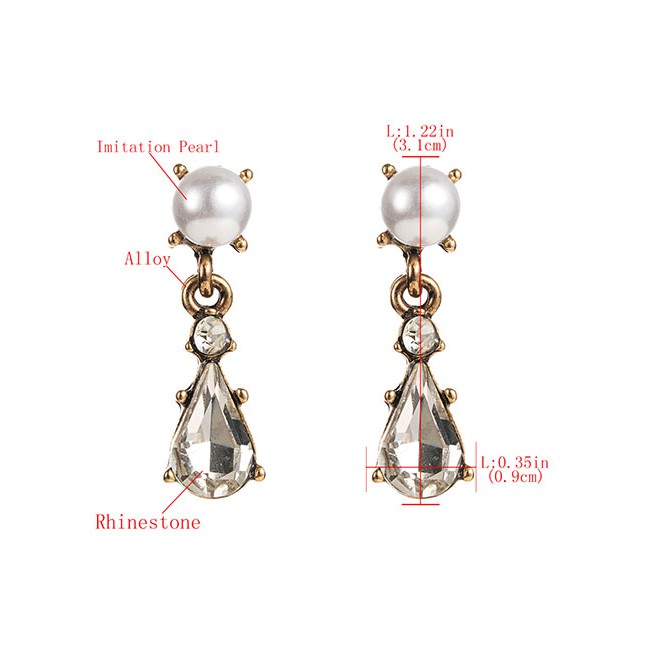 LRC Anting Tusuk Fashion White Drop-shaped Alloy Diamond Earrings With Diamonds D86713