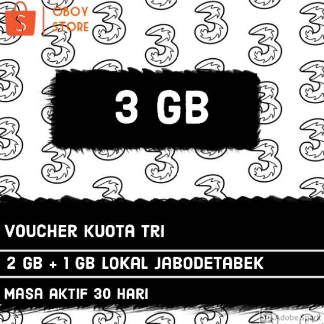 voucher kuota data internet  tri 3 Gb 30 hari