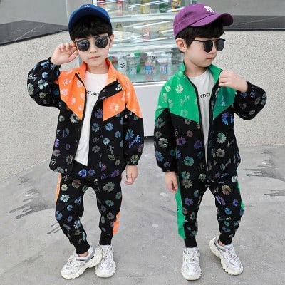 Promo !! Setelan baju anak cowok - setelan jacket baby many flower import uk 3th-6th