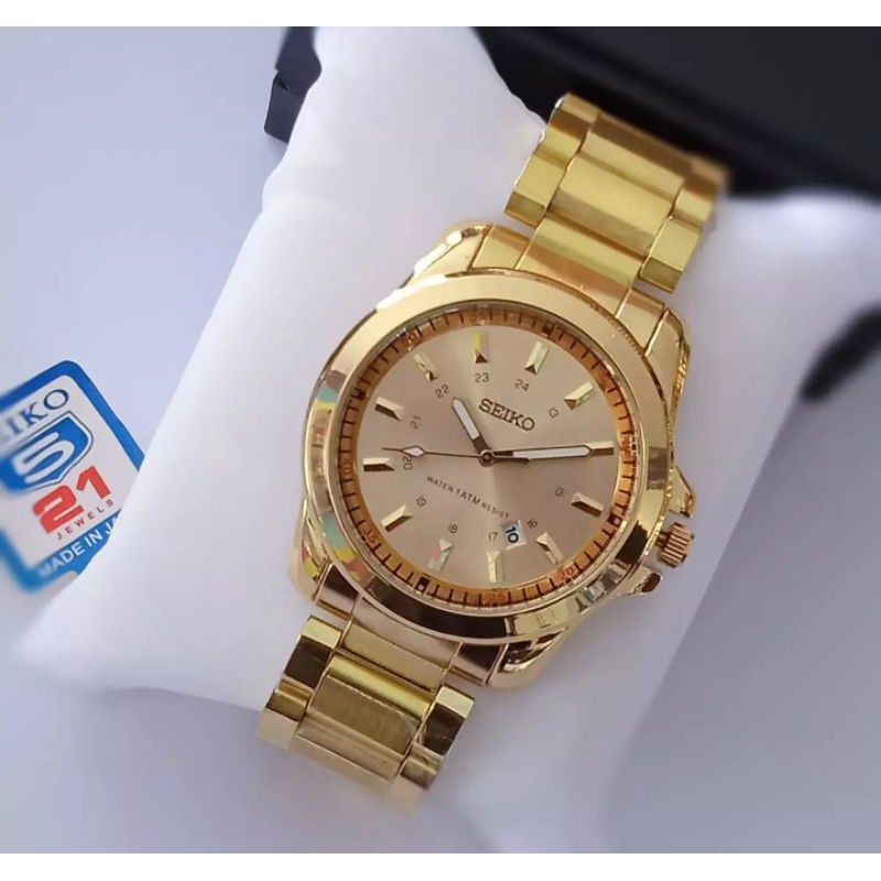 Jam pria Seiko 5 gold rantai