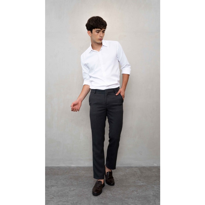 celana kerja pria slim fit formal bahan houseofcuff abu tua + belt