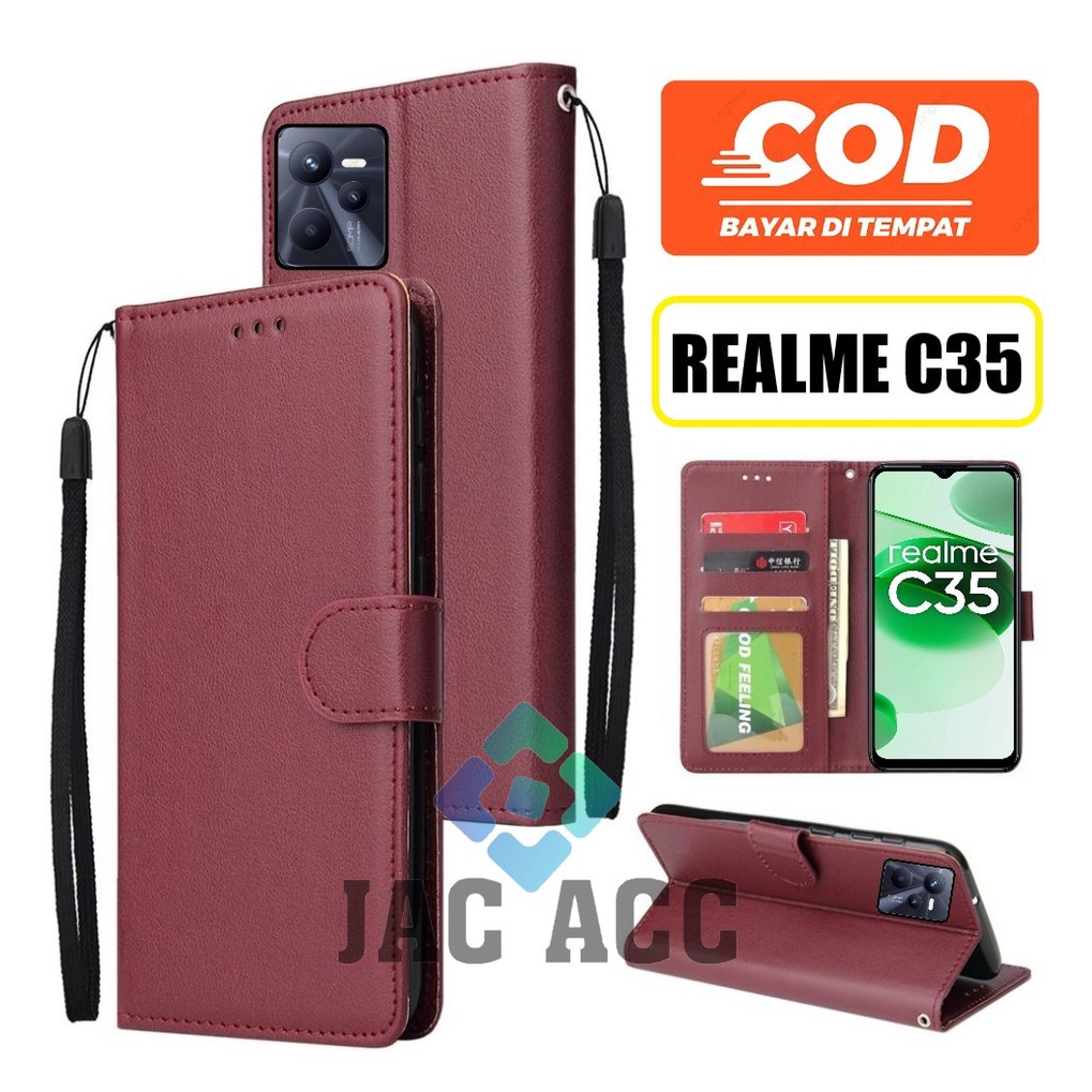 NEW REALME C35 2022 LEATHER FLIP WALLET UNTUK REALME C35 NEW 2022 CASE DOMPET HP