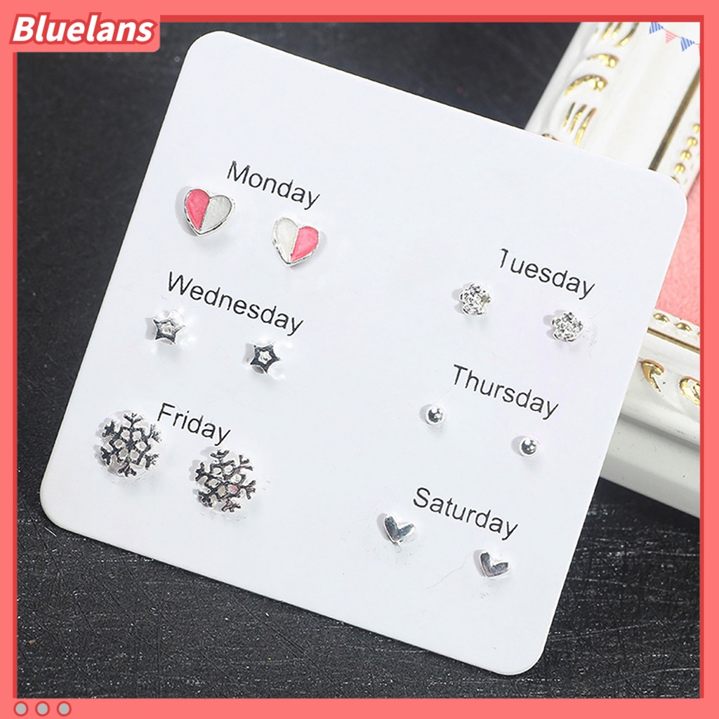 Bluelans 6 Pairs Women Fashion Heart Bowknot Feather Stud Earrings Ear Studs Jewelry Gift