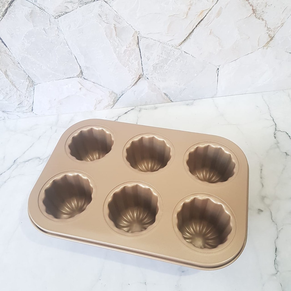 Loyang Canele 6 lubang Gold Canelle Cake Mould bake pan 6 cup