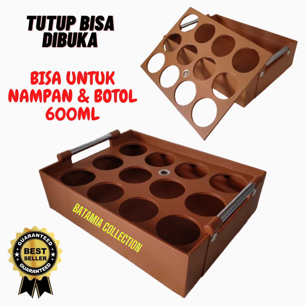 Jual Tempat Aqua Gelas Botol Multifungsi 2 In 1 Nampan Tray Kulit Sintetis Keranjang Air 7212