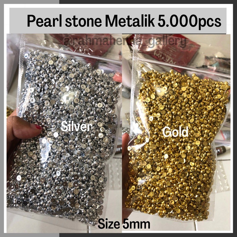 isi 5.000pcs PEARL STONE METALIK  size 3,4,5mm