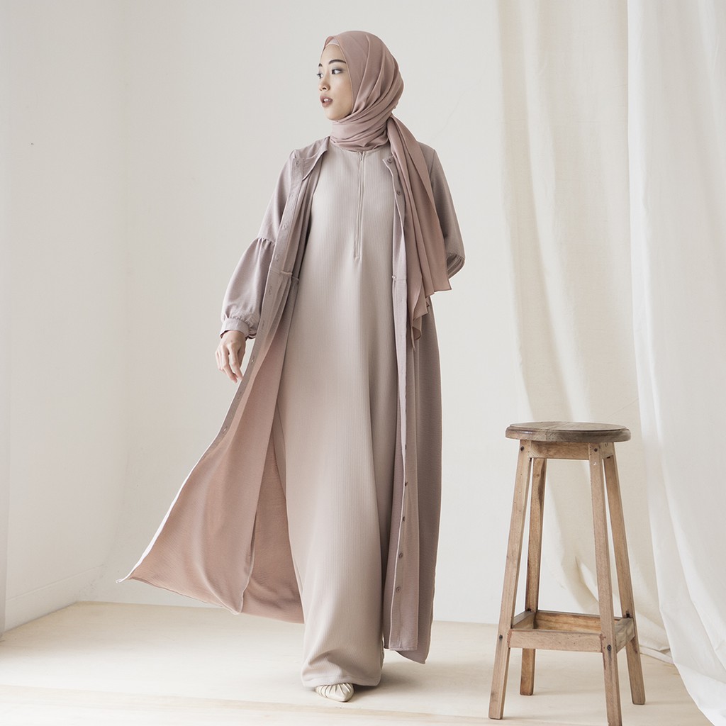 Smara by Aska Label - Basic gamis polos bahan knit busui friendly lengan panjang warna coksu, hijau, pink, burgundy, coklat milo