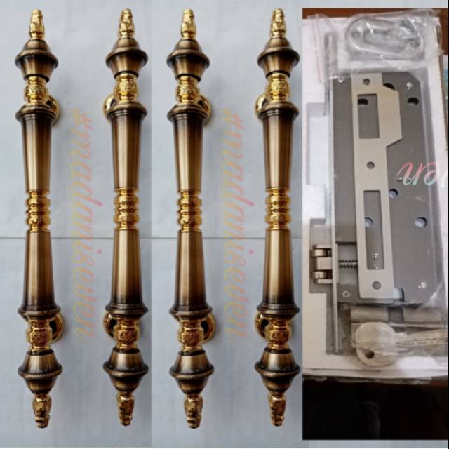 Handle Pintu Rumah SET kuningan / GAGANG PINTU RUMAH SET KUNINGAN ANTIK