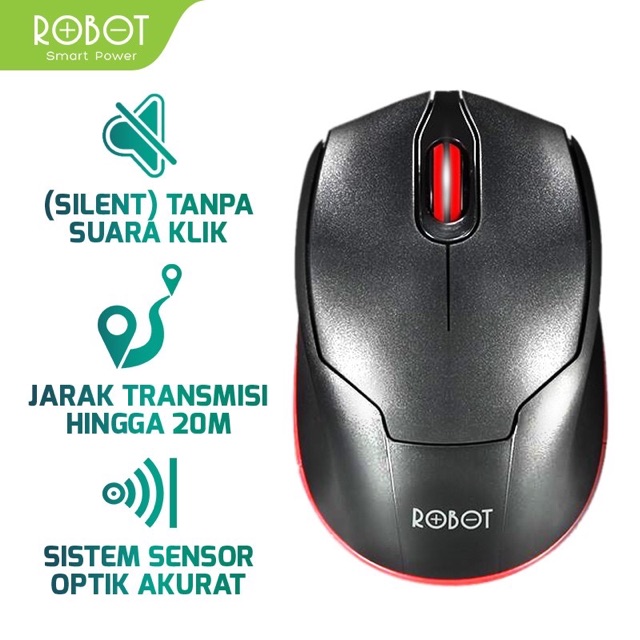 Mouse Wireless ROBOT M310 2.4GHz Silent Optical 1600DPI dengan Receiver USB untuk PC Laptop Original