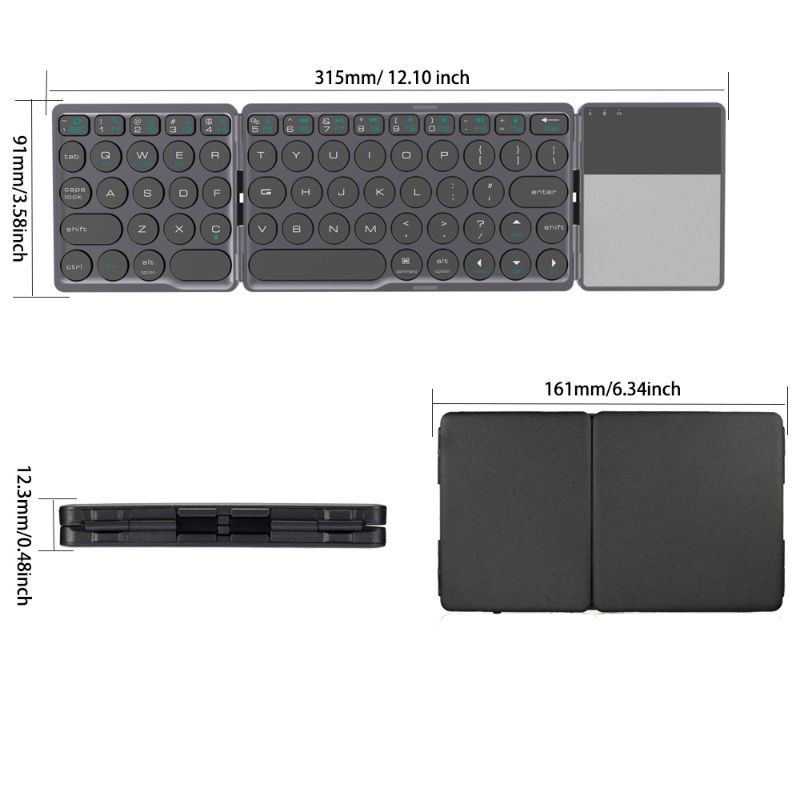 Keyboard Lipat Wireless Bluetooth Three Folding with Touchpad  - Gray