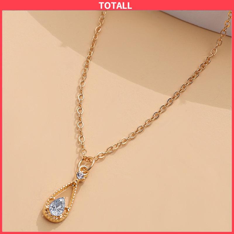 COD Fashion Indah Water Drop Zircon Kalung Wanita Sederhana Temperamen Rantai Klavikula-Totall