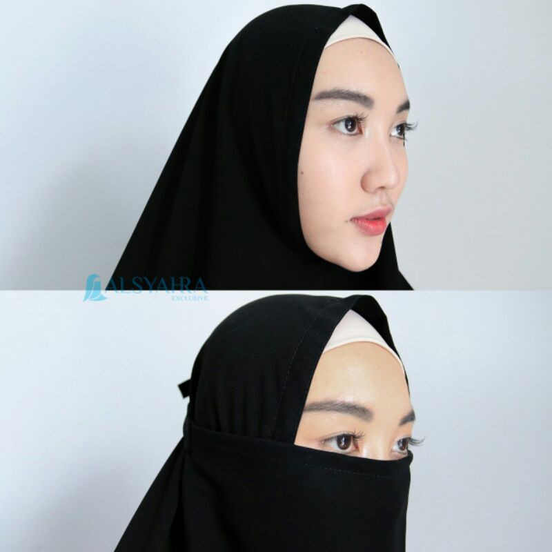 Set Khimar Syari Handzipper Jetblack XL Alsyahra Exclusive