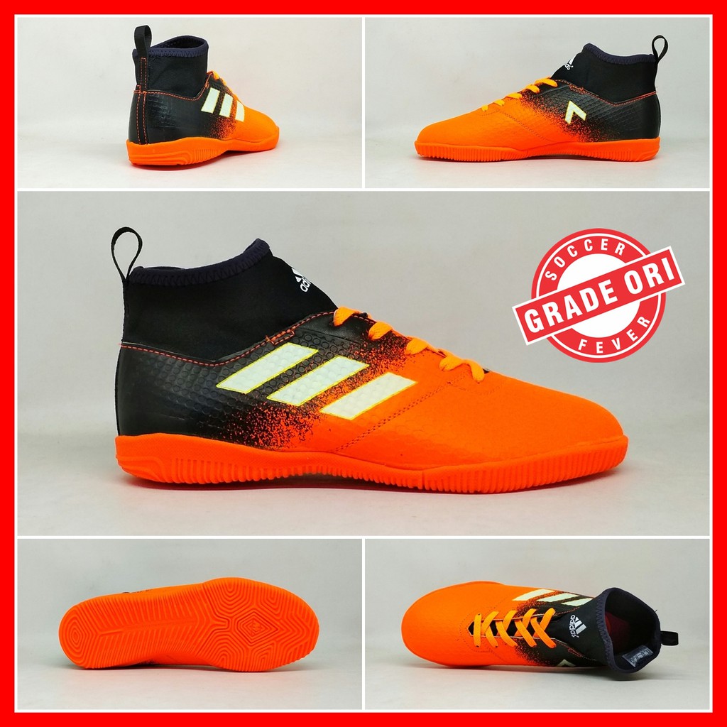 Sepatu Futsal Anak Adidas Ace Hitam Orange List Putih Boot Kids