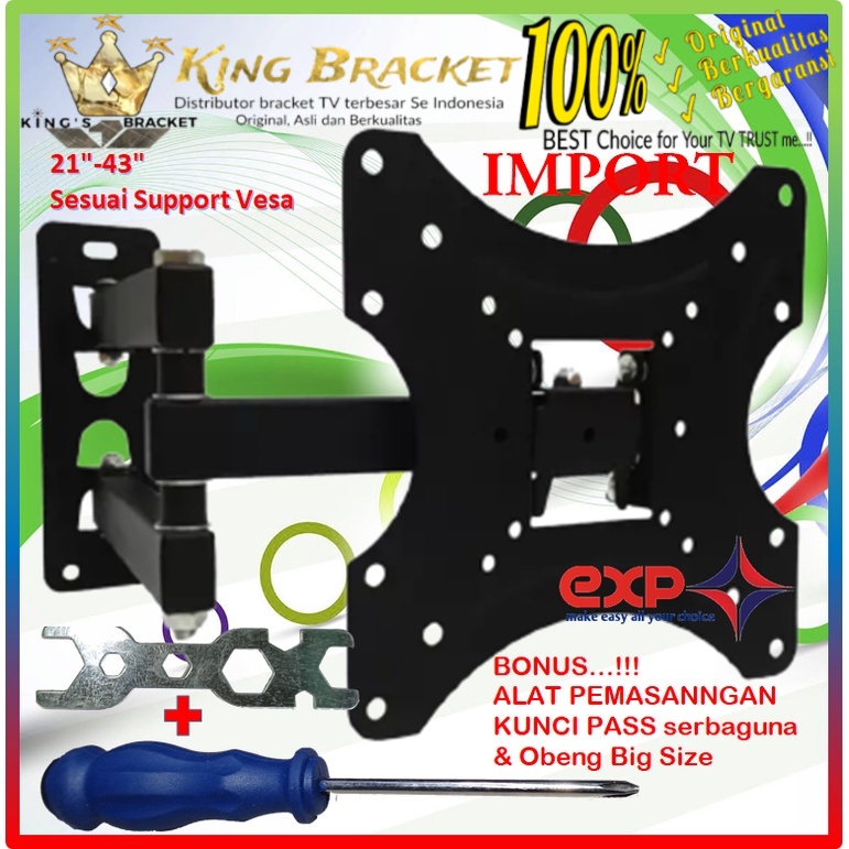 Bracket TV CHANGHONG 14 s/d 43 inch 6 ARAH FULL BESI SUPER KOKOH GARANSI 100% ORI