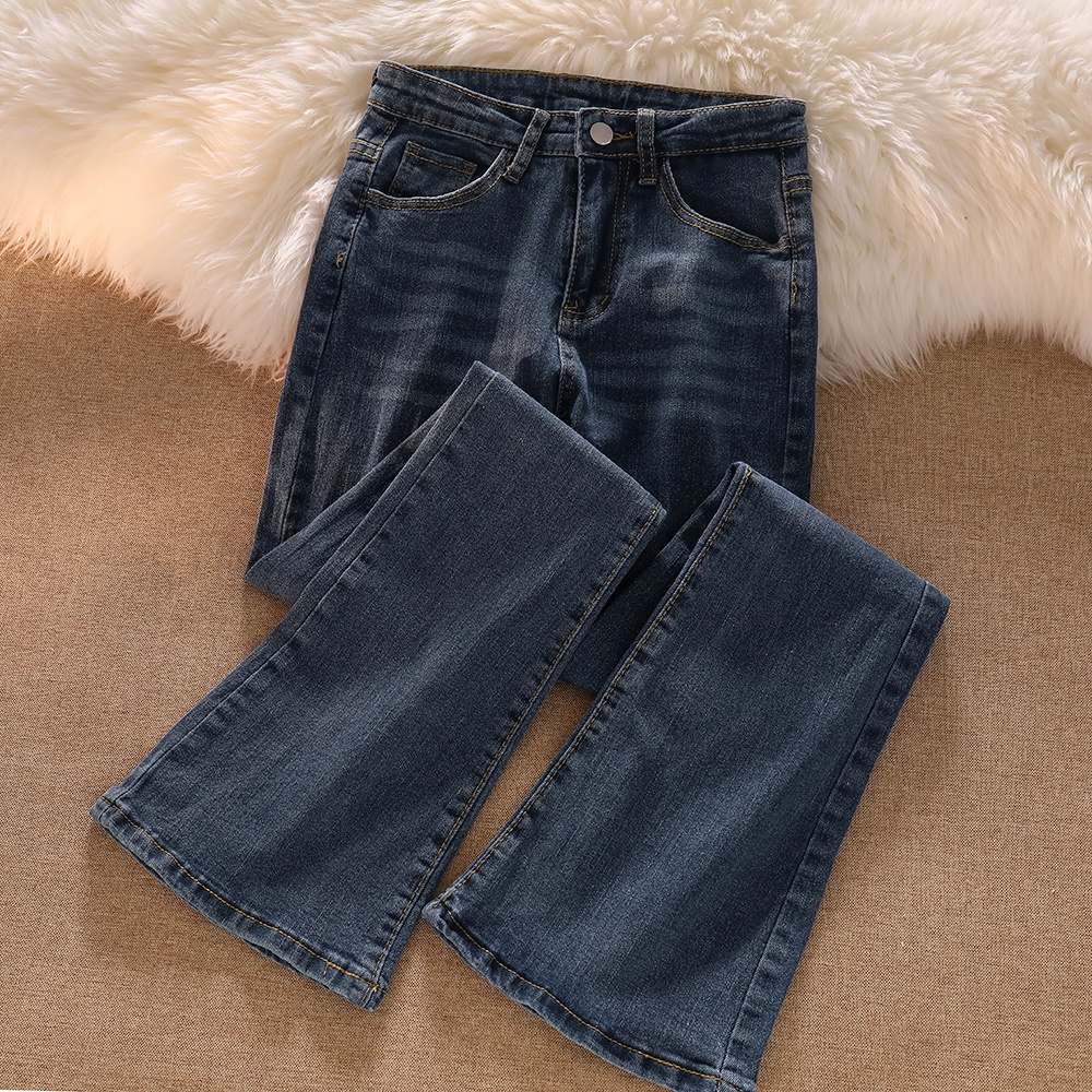 Highwaist hamparan luas leg denim kasual berkobar jeans celana wanita Korean