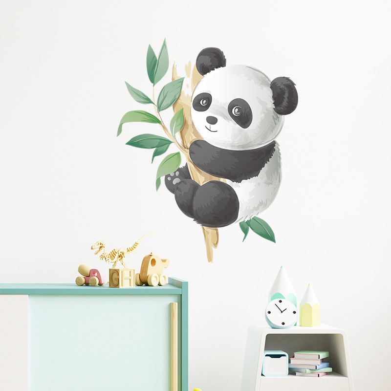 Stiker Dinding Bahan Mudah Dilepas Gambar Kartun Panda Dan Bambu Untuk Dekorasi Kamar Anak