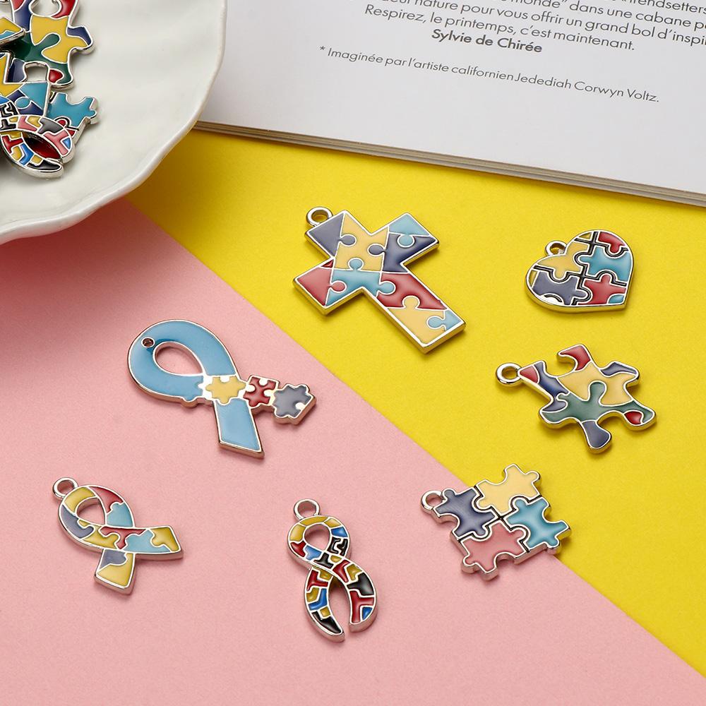 Preva Autism Charms Liontin Perhiasan Kalung Anak Platinum Enamel