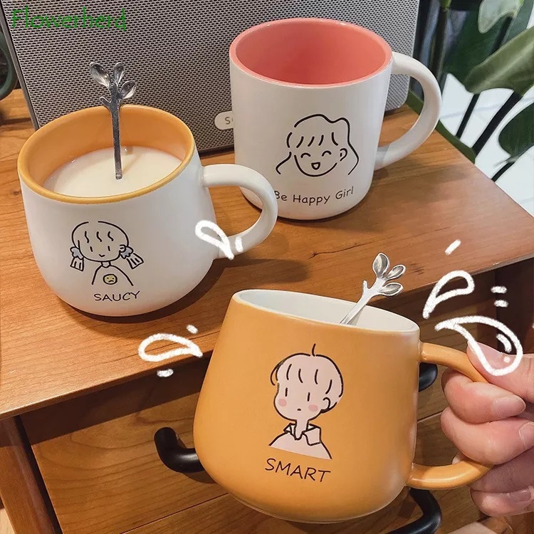Mug Kartun Avatar dengan Sendok Cangkir Kopi Susu Anime Kawaii
