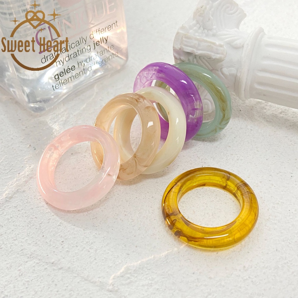 Fashion Retro Index Finger Rings Plastic Resin Clear Colorful Cool Rings for Women Minimalist Jewelry Gifts