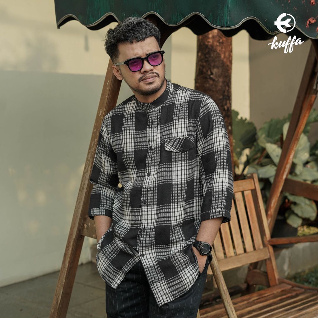 Baju Muslim Kemeja Koko Longline Flannel Lengan Sedang Pria Dewasa / Fashion Muslim / Atasan / Berku