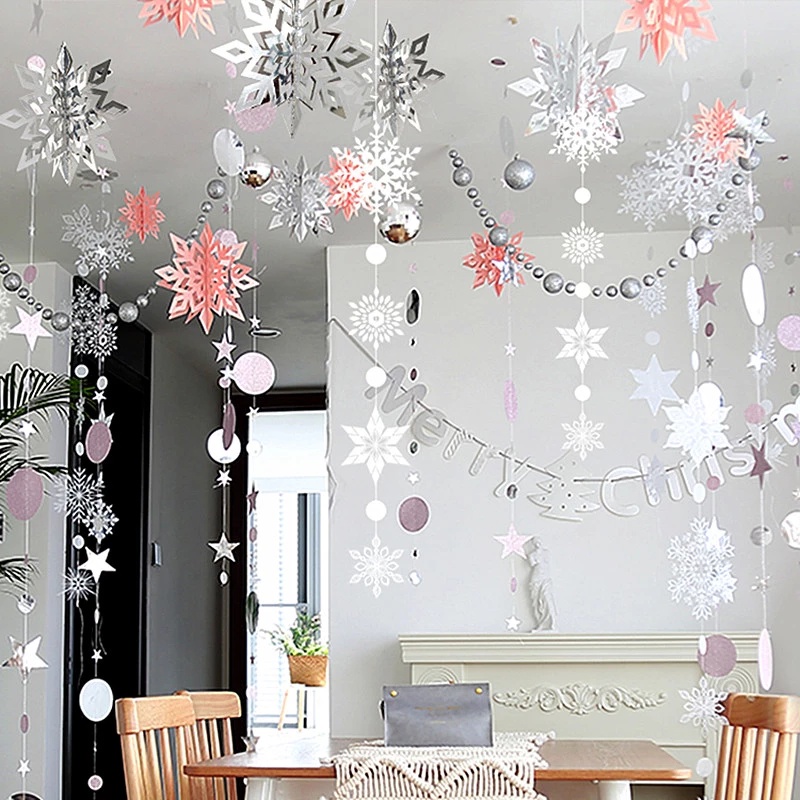 1pc Snowflake Ornaments Decoration With A Length Of About 3M  White Paper  For Xmas House Decoration