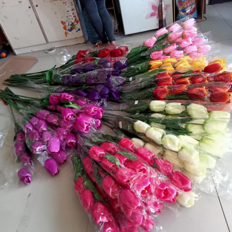 BUNGA TULIP PREMIUM 4 KUNTUM BUNGA SUDUT ARTIFICIAL