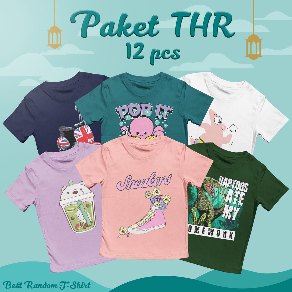 Kaos Anak Paket THR 12 Kaos Distro Anak Laki-Laki dan perempuan 1-10 tahun