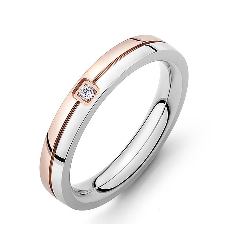 Cincin Berlian Bahan Titanium Warna Rose Gold Silver Untuk Pria Dan Wanita