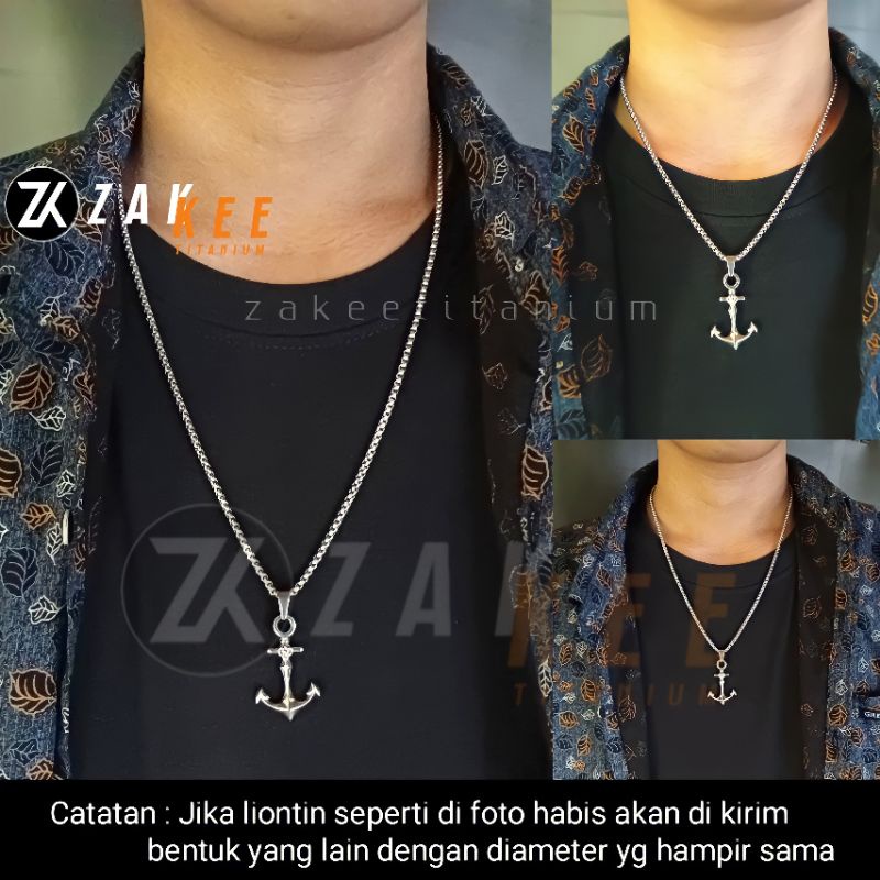 Kalung Titanium Pria Wanita Anti Karat Rantai Liontin Jangkar Silver Perak Rante Cowok Cewek Keren Real