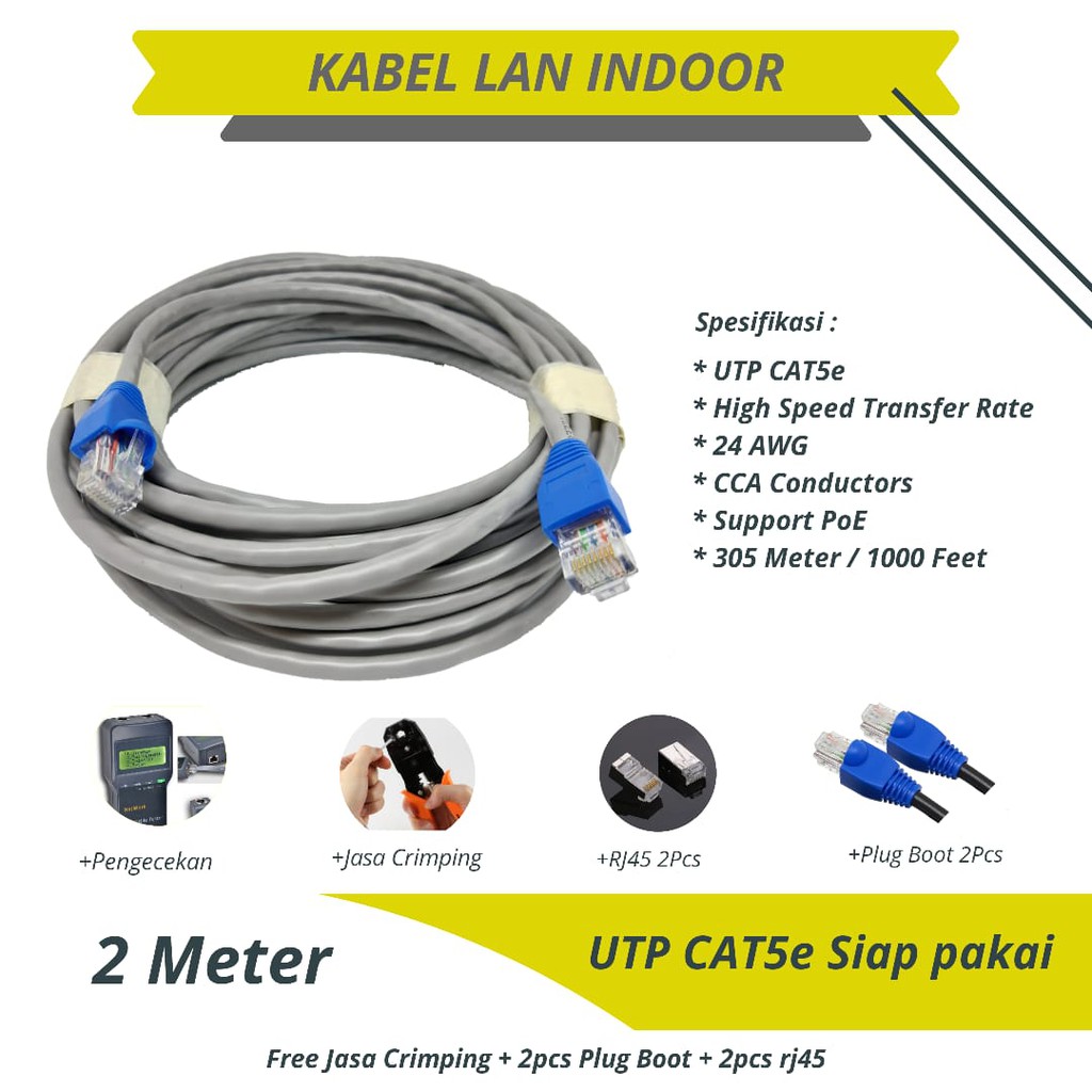 Kabel UTP CAT5e 2 Meter Kabel LAN UTP CAT 5e 2M Kabel LAN 2Meter FTP