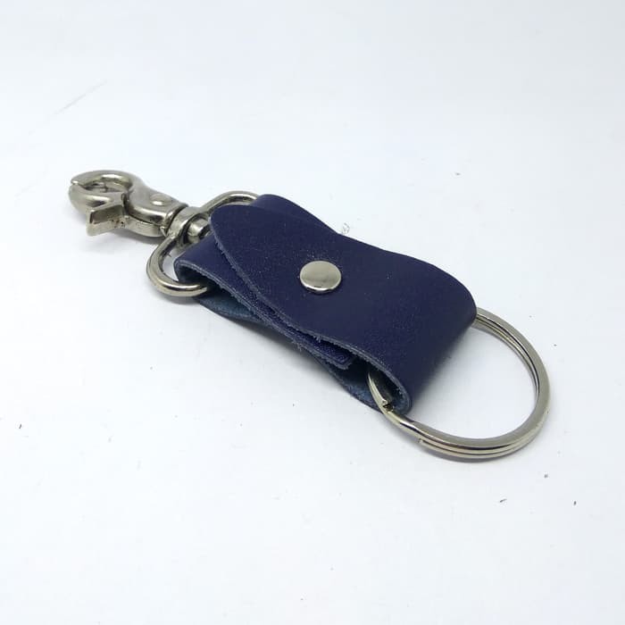 Gantungan kunci kulit sapi asli warna biru leather keychain - PHKC269