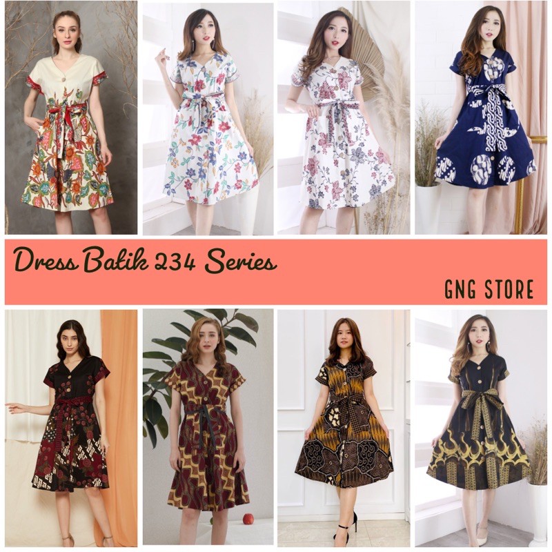 Dress Batik Wanita 234 Series / Dress Batik terbaru / dress batik kerah V / Baju Lebaran